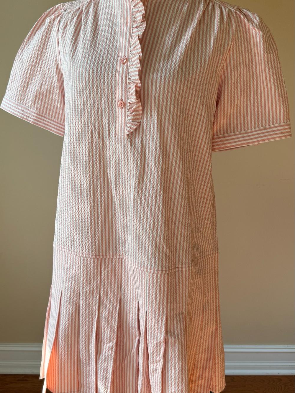 kate spade Seersucker Pleated Shirt Dress Sz Small - Picture 5 of 11